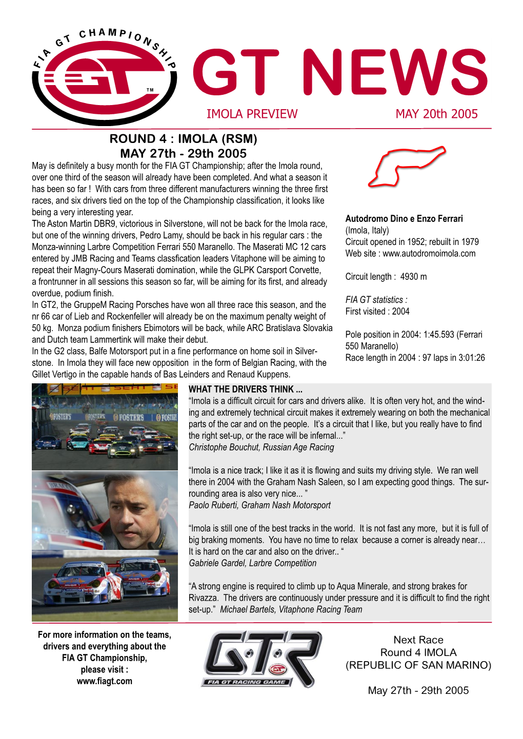 IMOLA PREVIEW MAY 20Th 2005 ROUND 4 : IMOLA (RSM) MAY 27Th