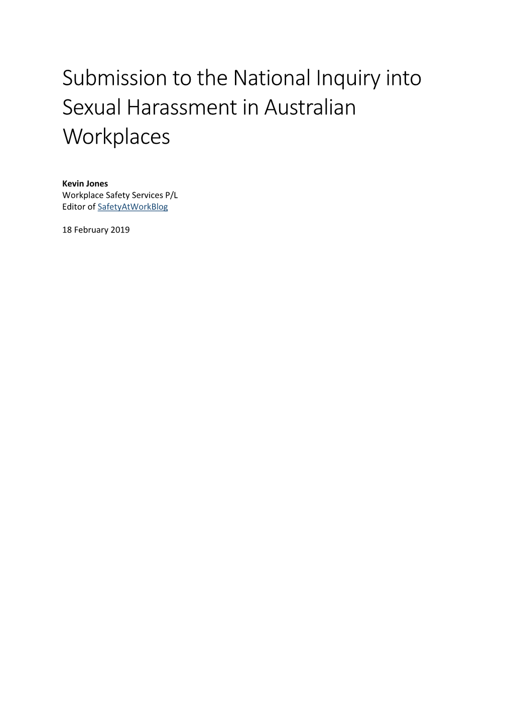 Submission to the National Inquiry Into Sexual Harassment in Australian Workplaces