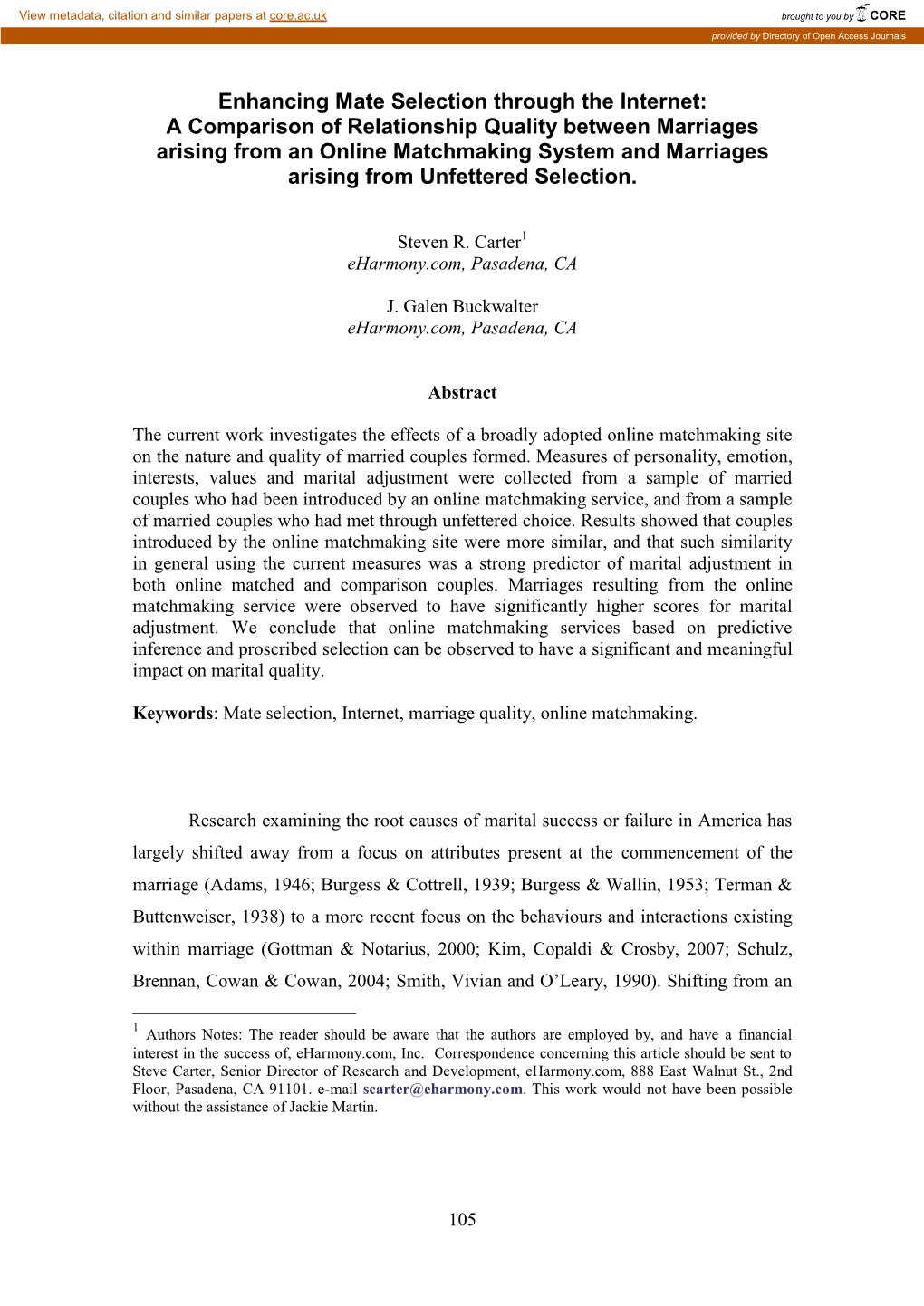 Enhancing Mate Selection Through the Internet: a Comparison Of