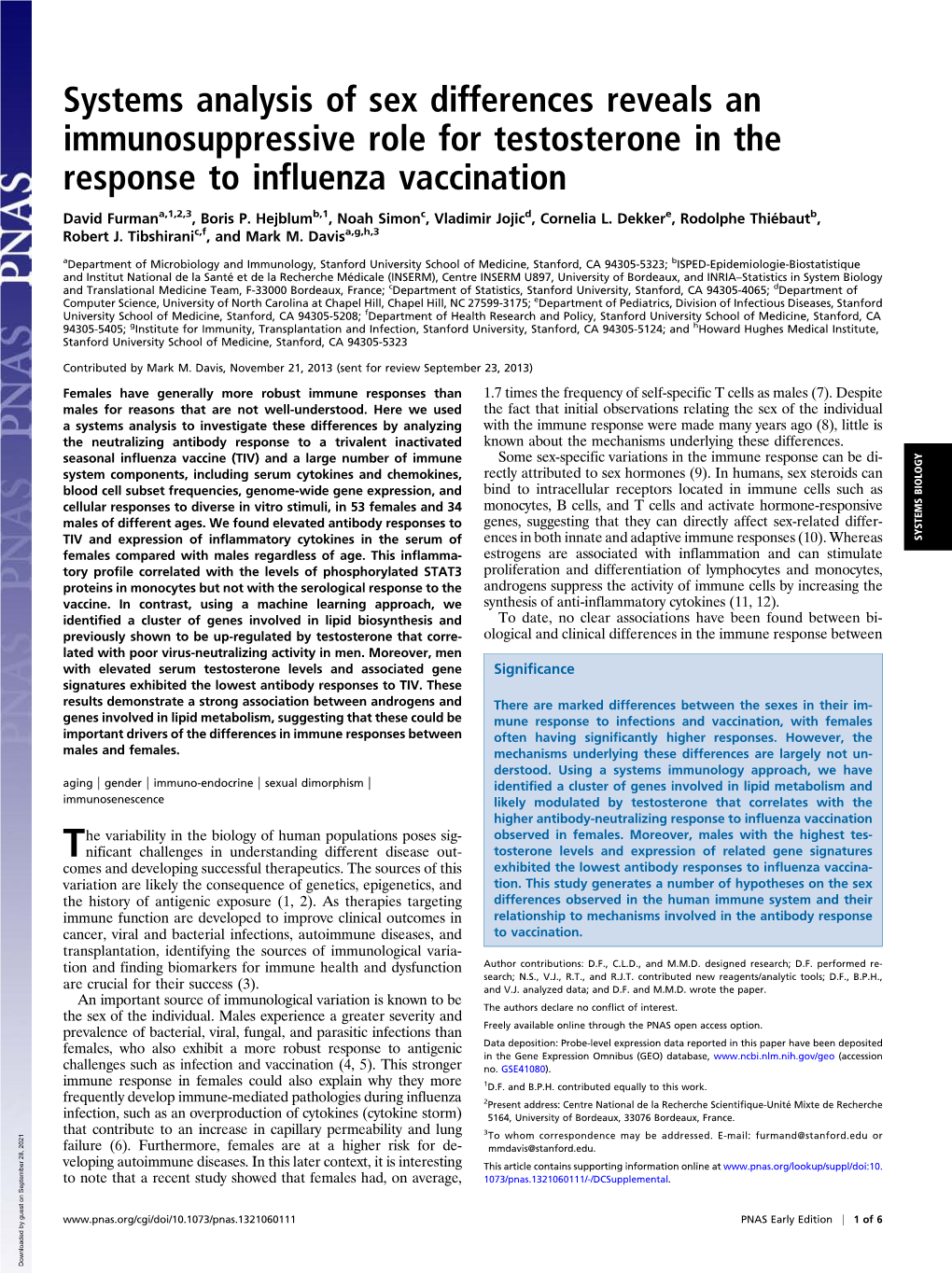 Systems Analysis of Sex Differences Reveals an Immunosuppressive Role for Testosterone in the Response to Influenza Vaccination