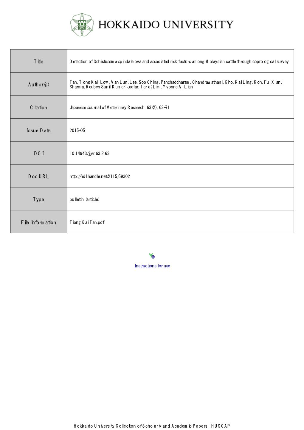 Detection of Schistosoma Spindale Ova and Associated Risk Factors Among Malaysian Cattle Through Coprological Survey