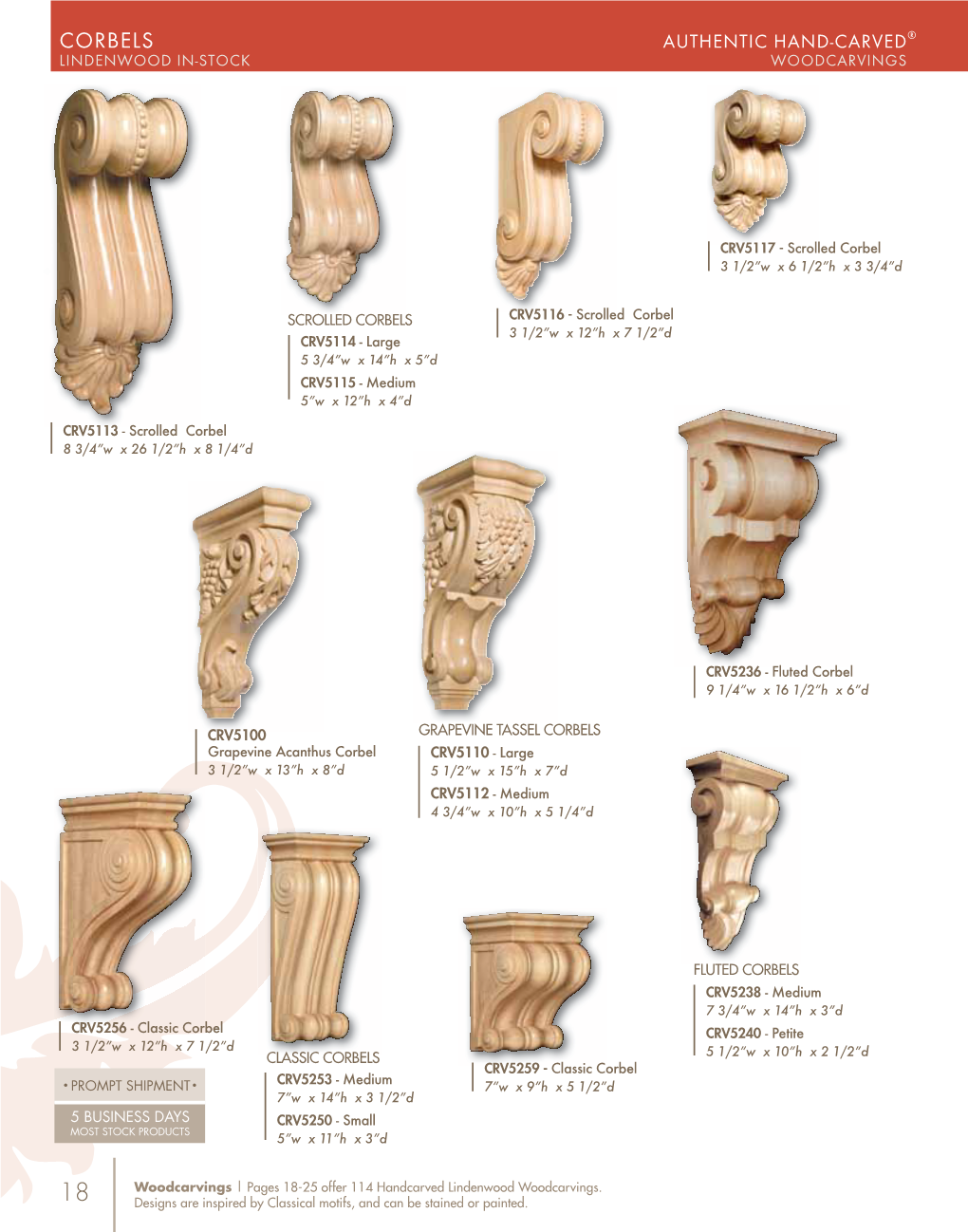 Corbels Authentic Hand-Carved® Lindenwood In-Stock Woodcarvings