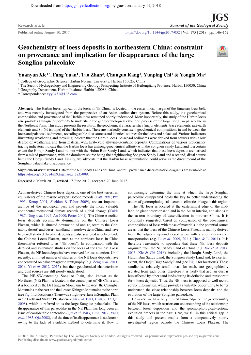 Geochemistry of Loess Deposits in Northeastern China: Constraint on Provenance and Implication for Disappearance of the Large Songliao Palaeolake