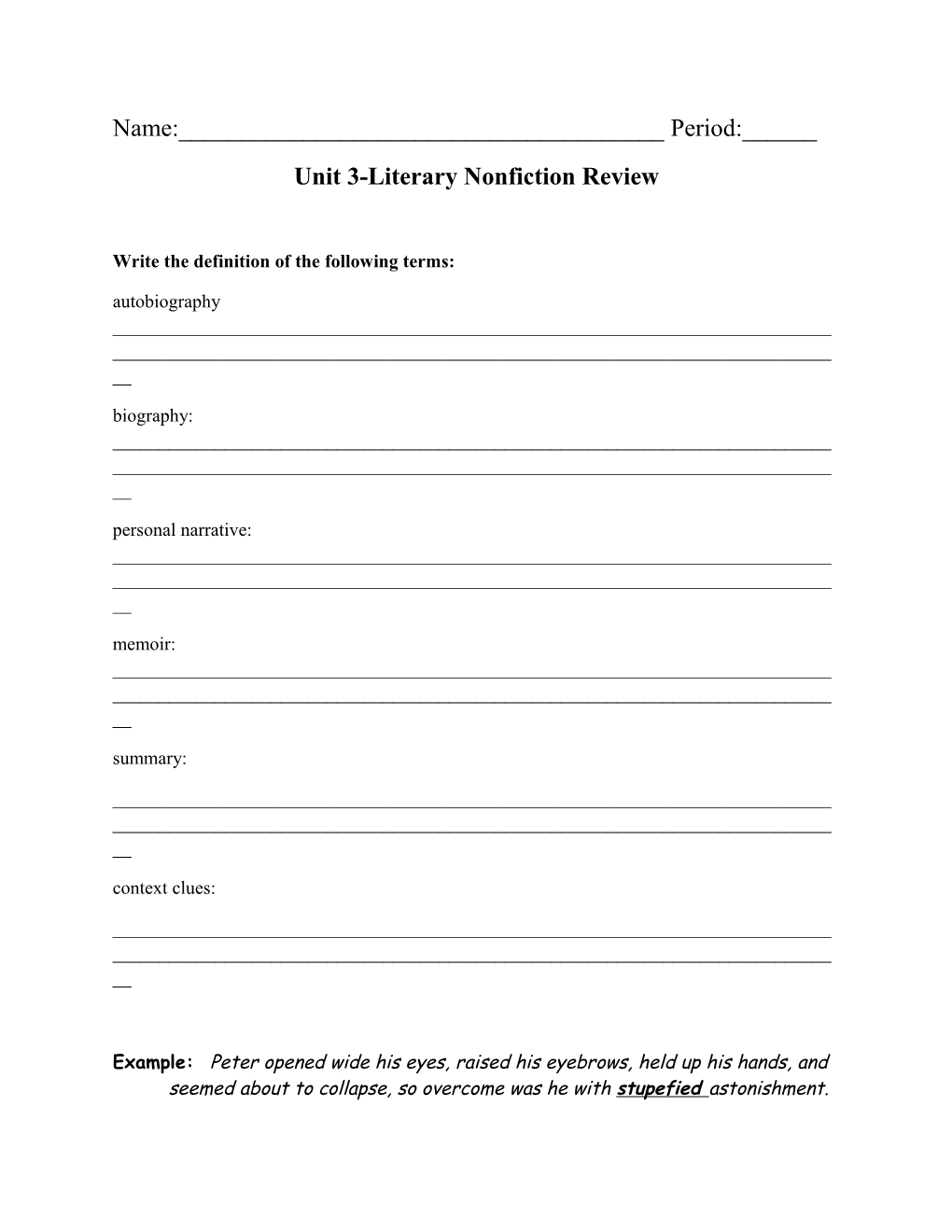 Unit 3-Literary Nonfiction Review