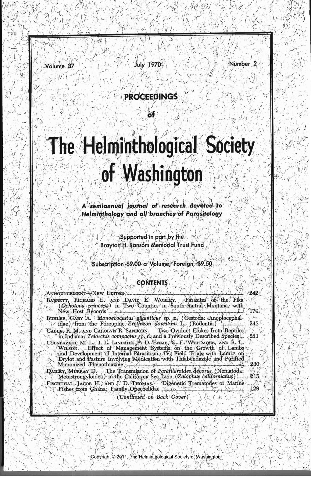 Proceedings of the Helminthological Society of Washington 37(2) 1970