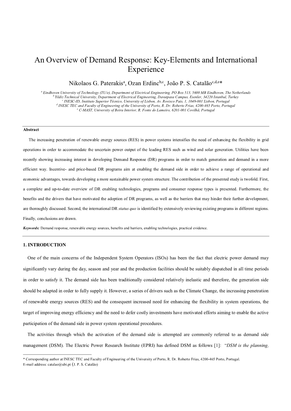 An Overview of Demand Response: Key-Elements and International Experience
