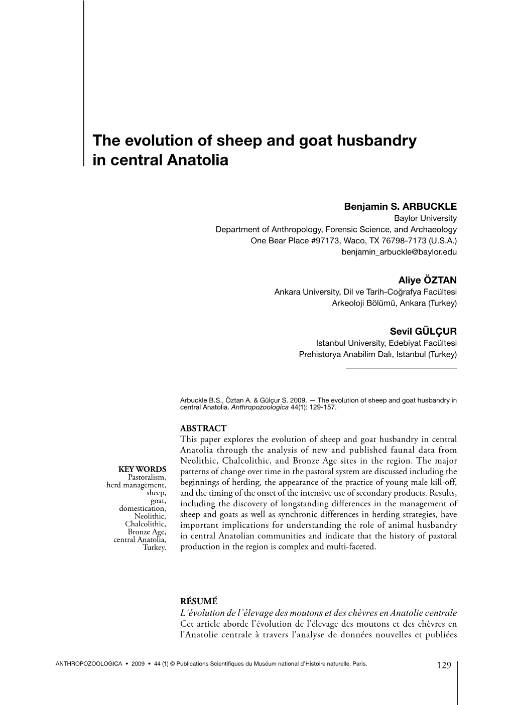 The Evolution of Sheep and Goat Husbandry in Central Anatolia
