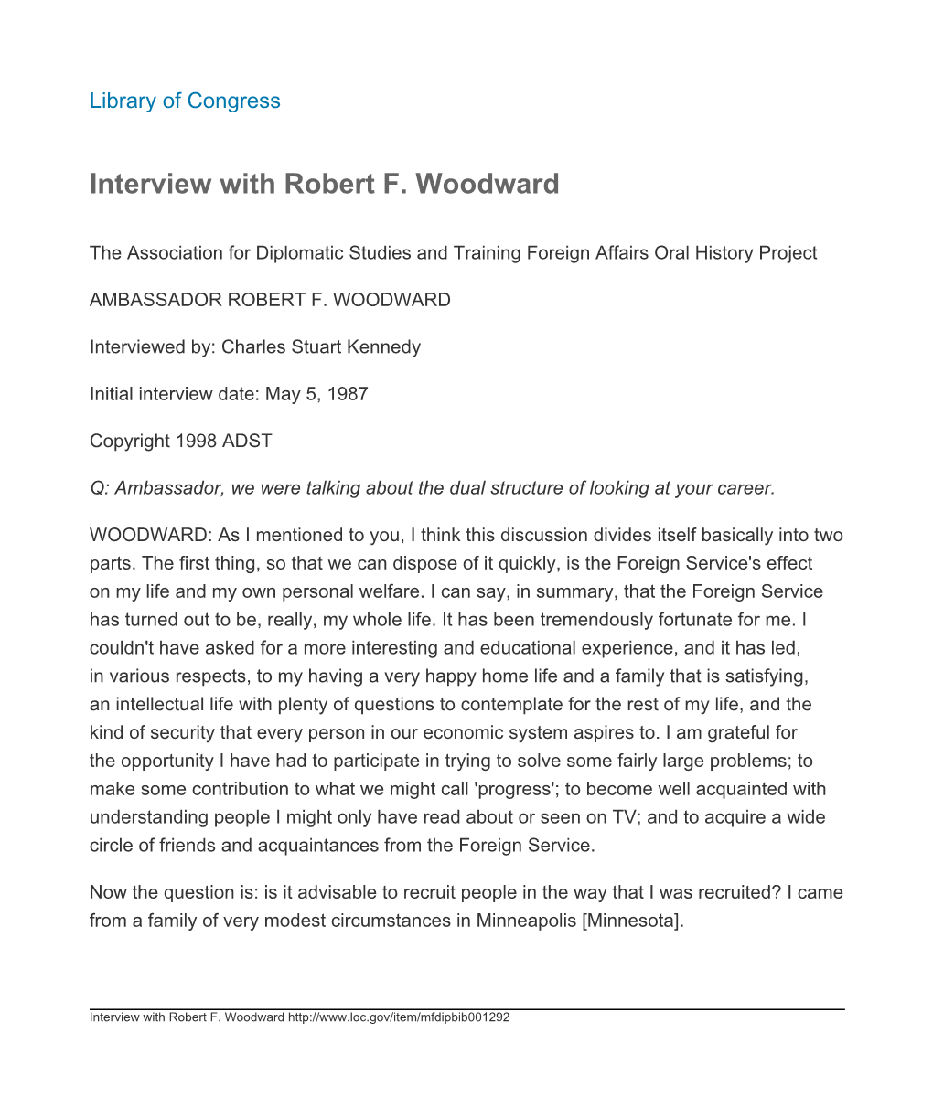 Interview with Robert F. Woodward