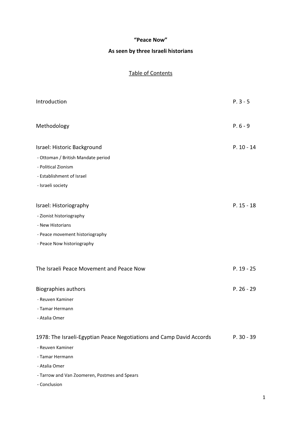 As Seen by Three Israeli Historians Table of Contents
