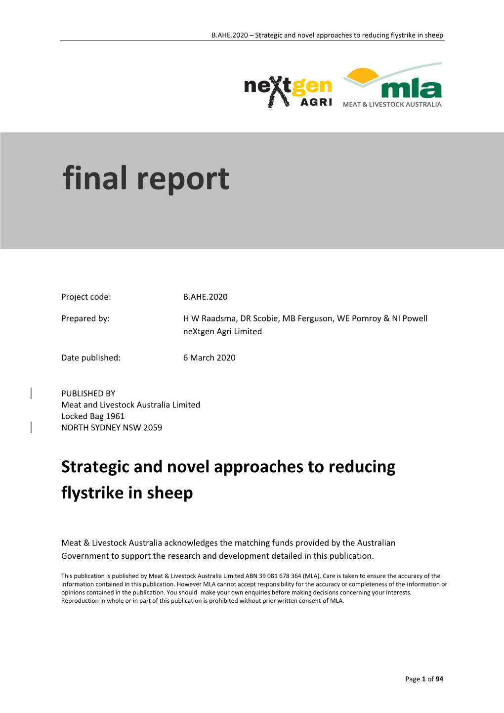 Strategic and Novel Approaches to Reducing Flystrike in Sheep