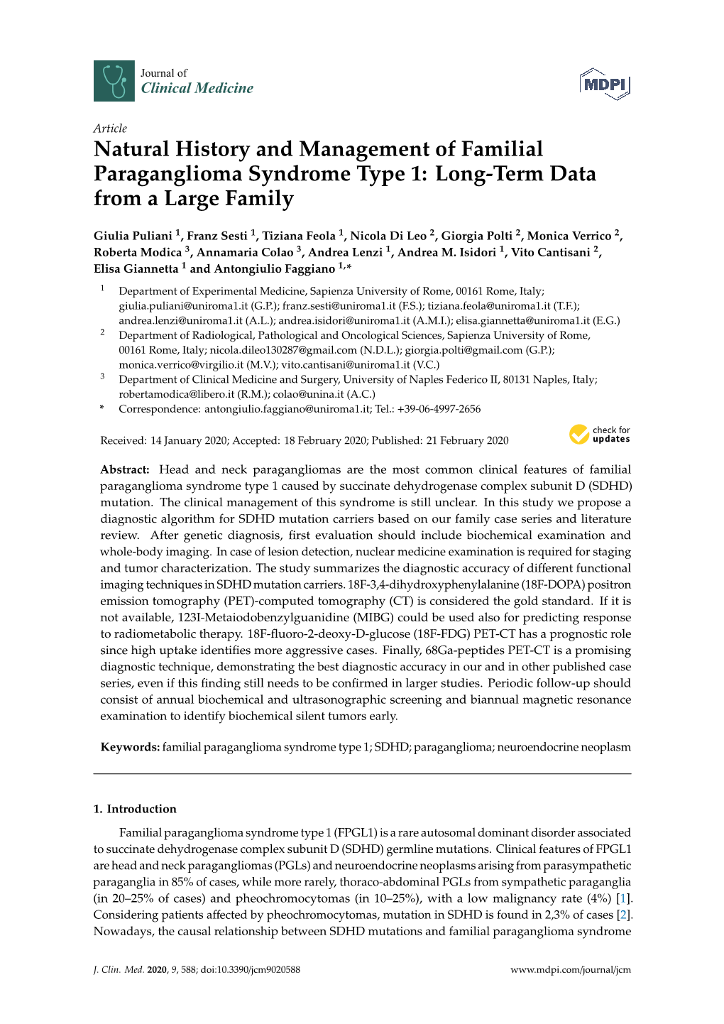 Natural History and Management of Familial Paraganglioma Syndrome Type 1: Long-Term Data from a Large Family