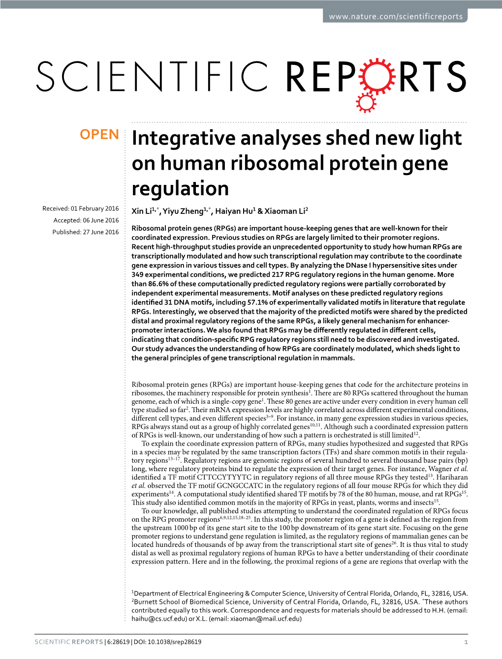 Integrative Analyses Shed New Light on Human Ribosomal Protein Gene