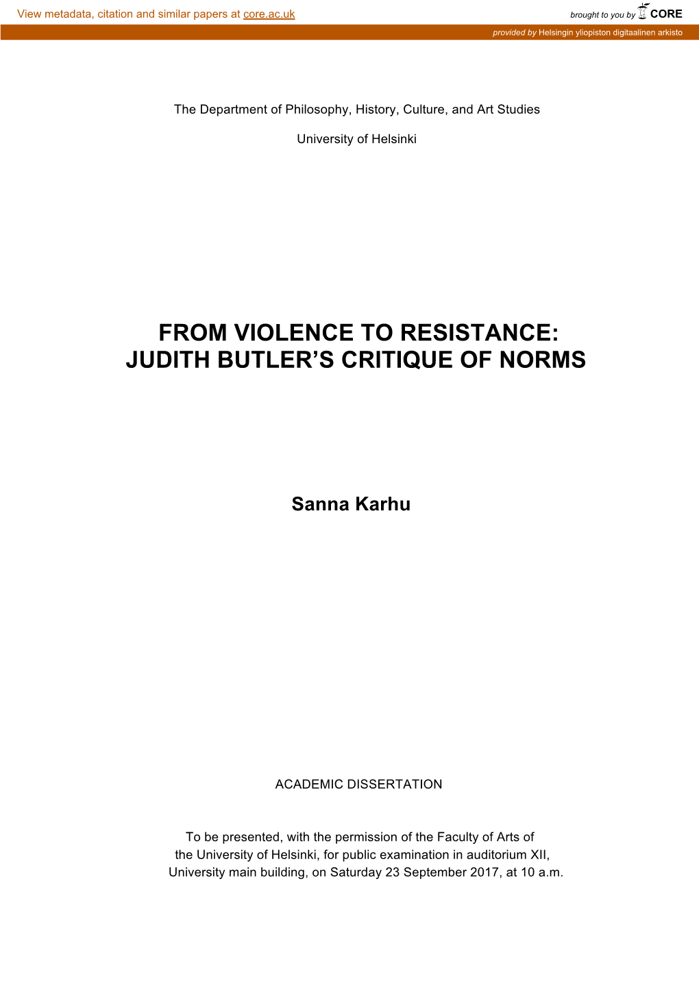 From Violence to Resistance: Judith Butler's Critique Of