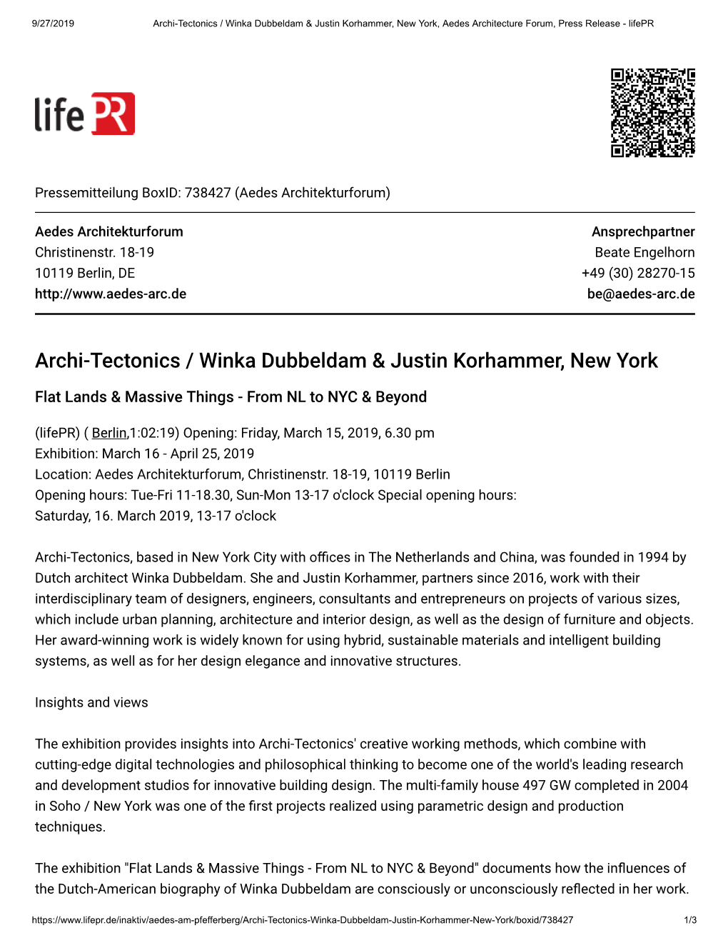 Archi-Tectonics / Winka Dubbeldam & Justin Korhammer, New York