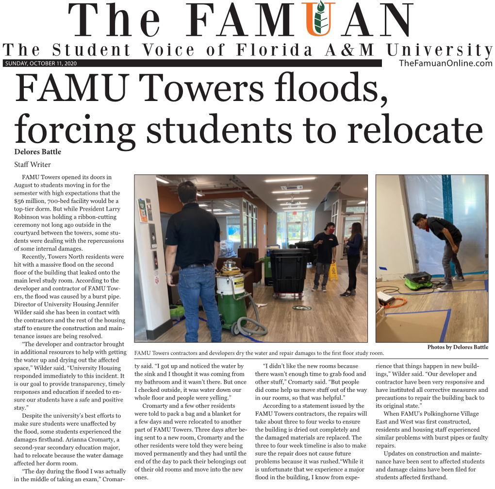 FAMU Towers Floods, Forcing Students to Relocate