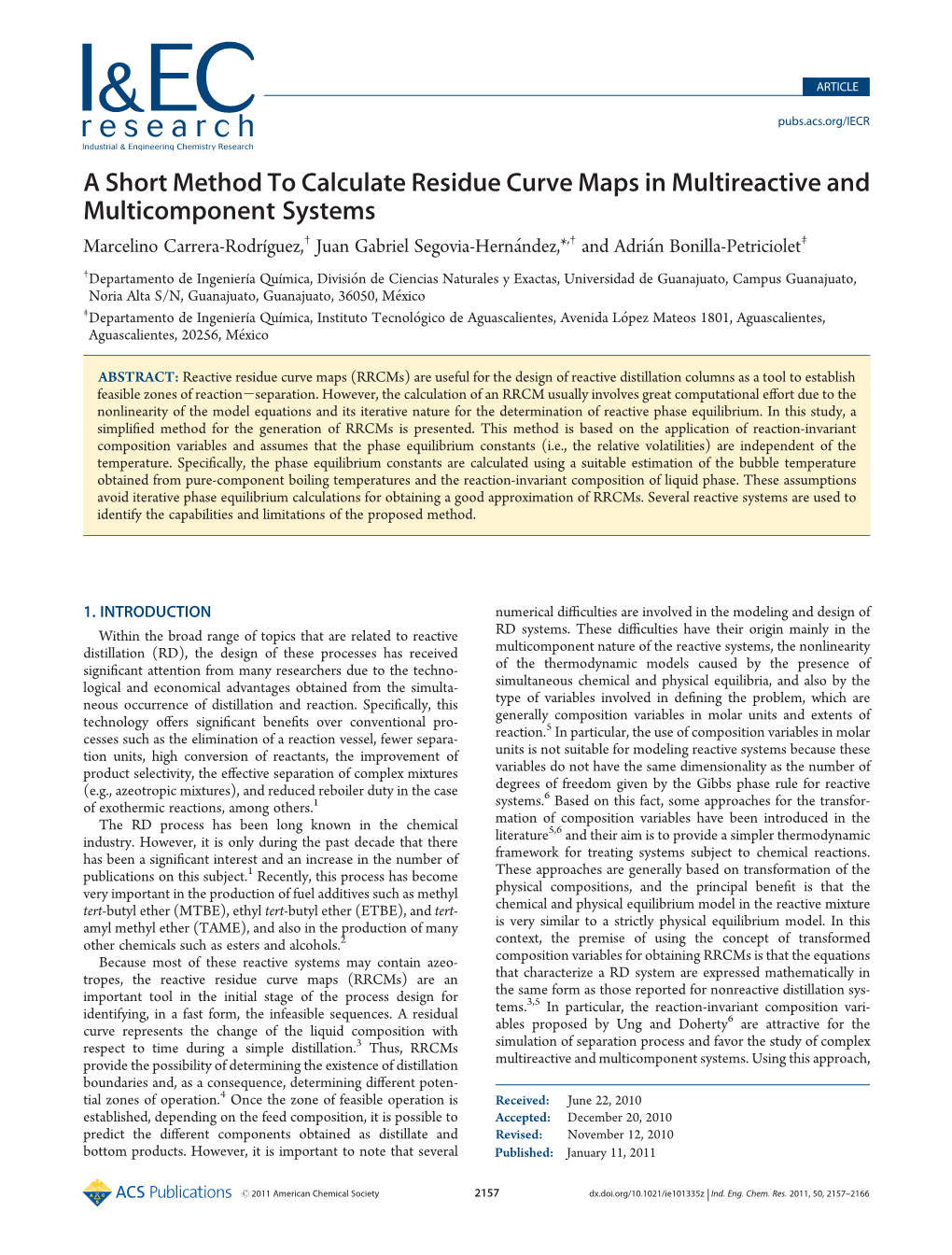 A Short Method to Calculate Residue Curve Maps in Multireactive And