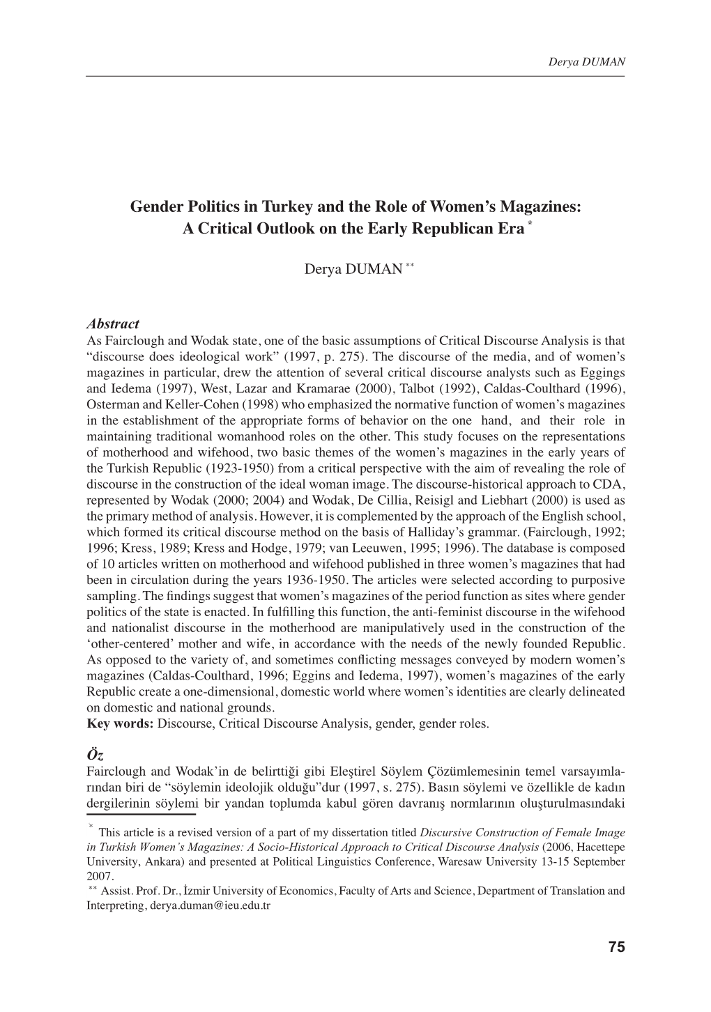 Gender Politics in Turkey and the Role of Women's Magazines