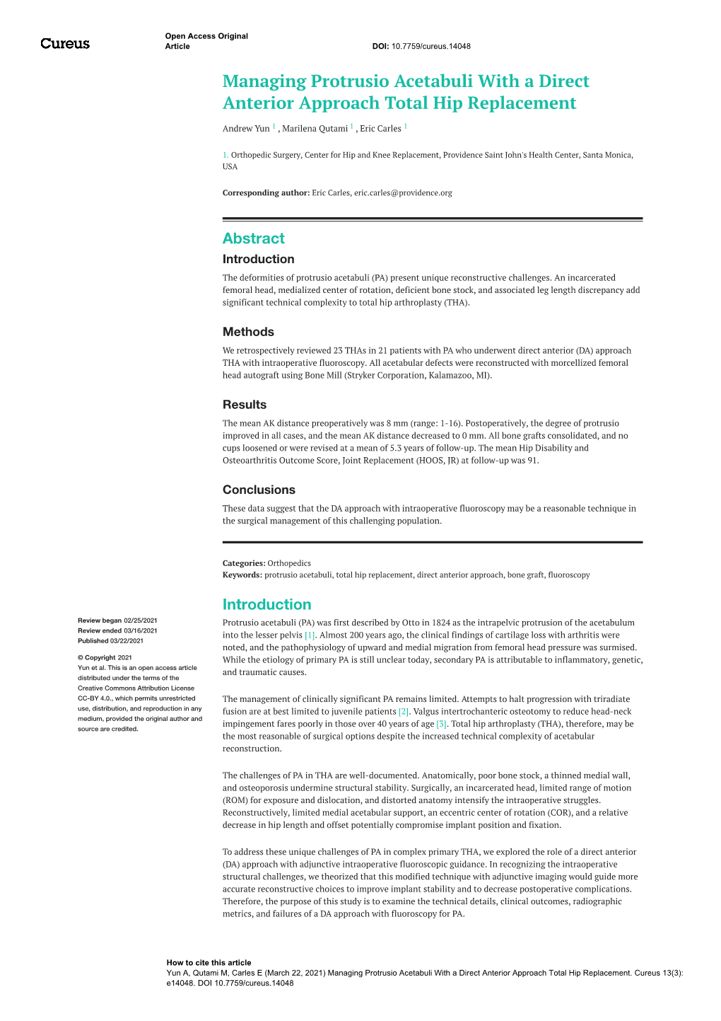 Managing Protrusio Acetabuli with a Direct Anterior Approach Total Hip Replacement