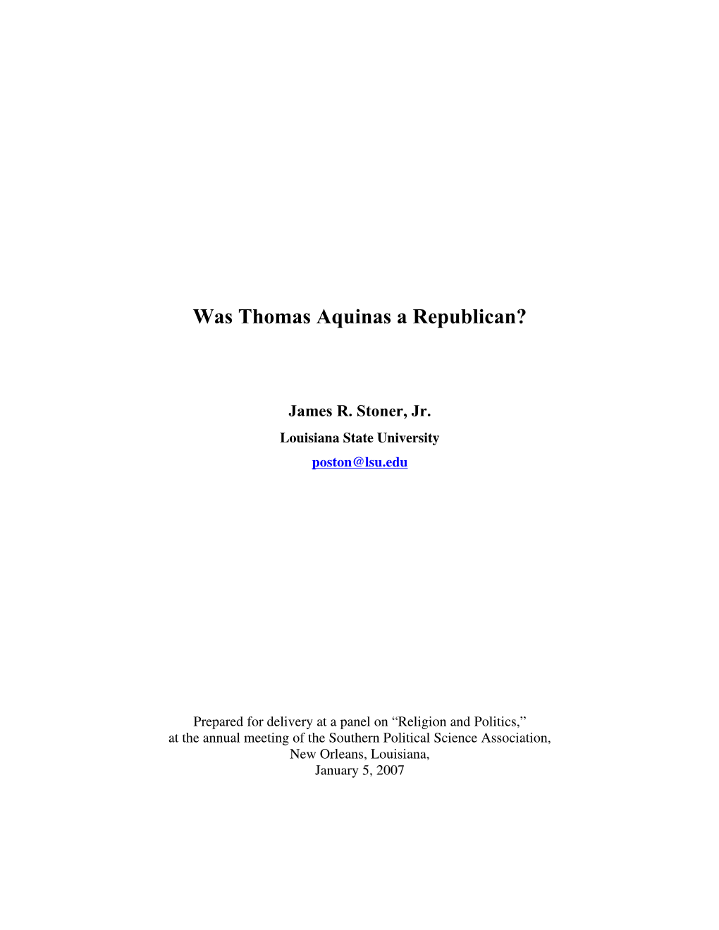 Was Thomas Aquinas a Republican?