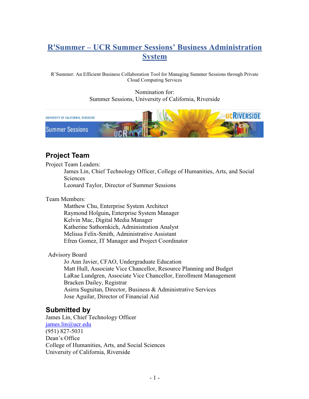 UCR Summer Sessions' Business Administration System (Pdf)