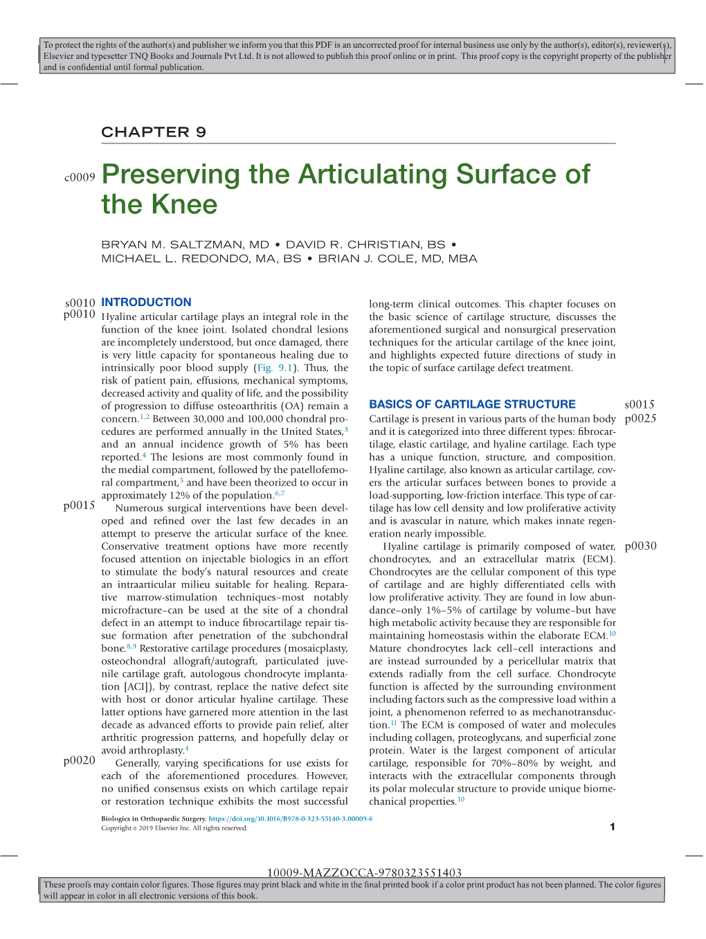 Preserving the Articulating Surface of the Knee