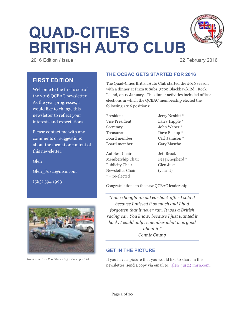 QUAD-CITIES BRITISH AUTO CLUB 2016 Edition / Issue 1 22 February 2016