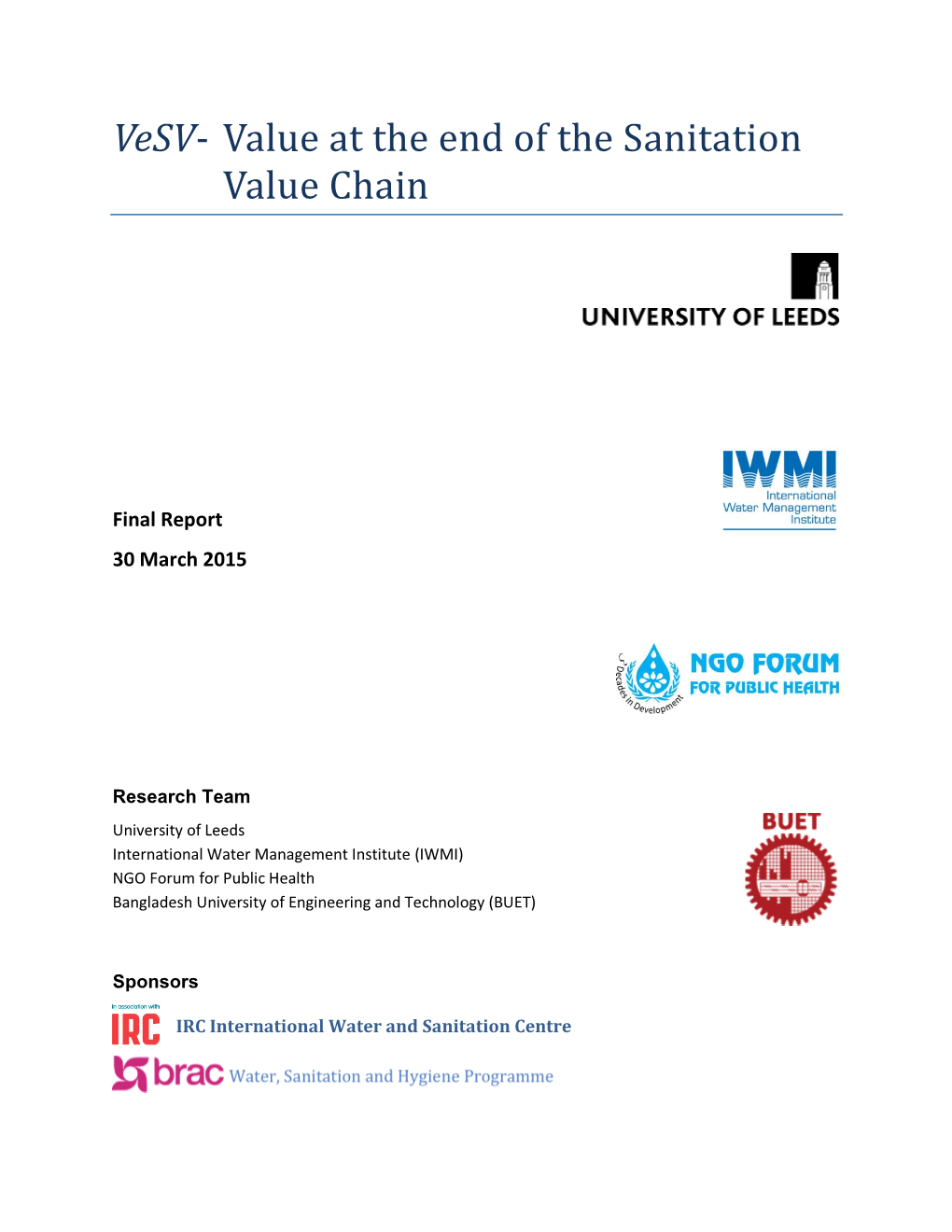 Vesv- Value at the End of the Sanitation Value Chain