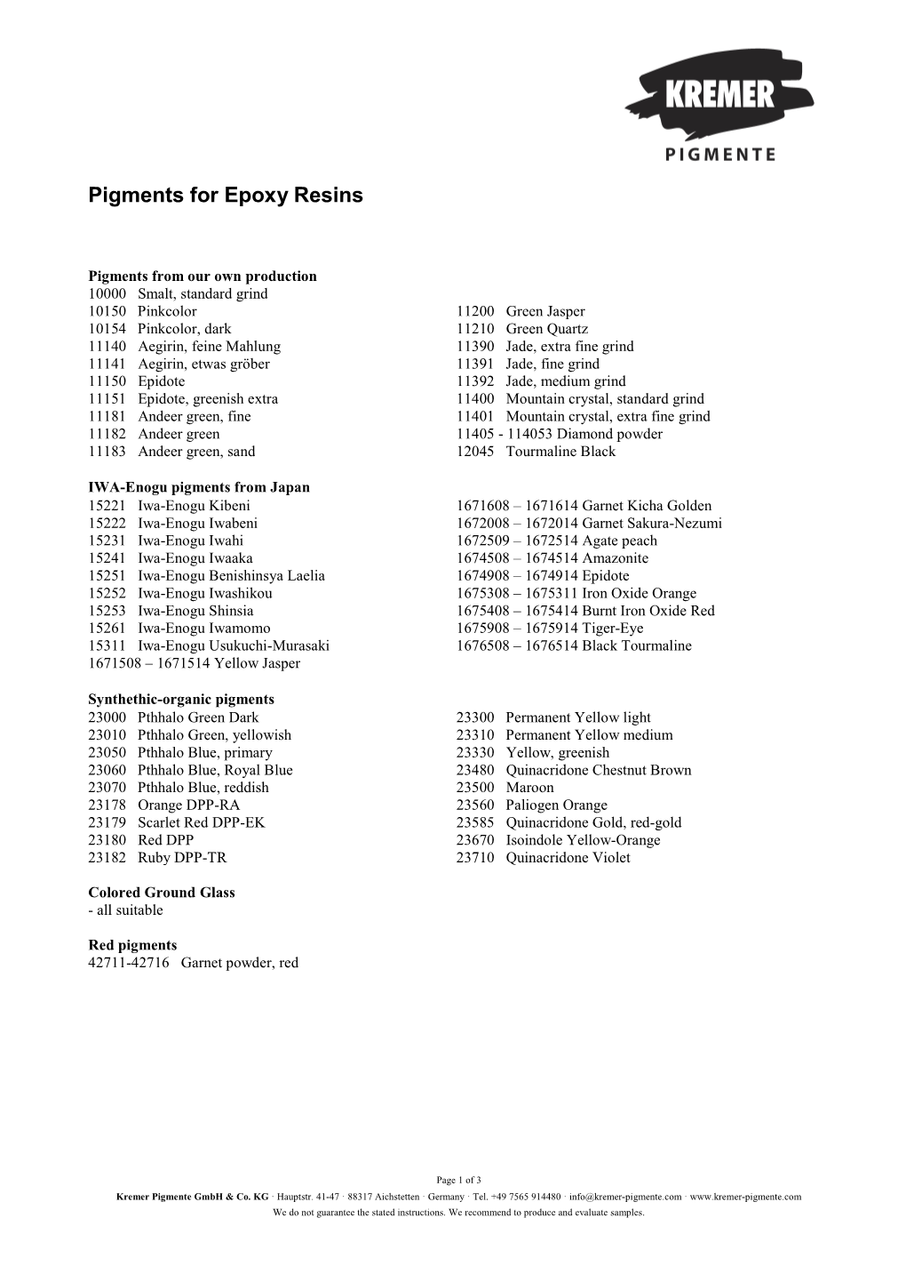 Pigments for Epoxy Resins