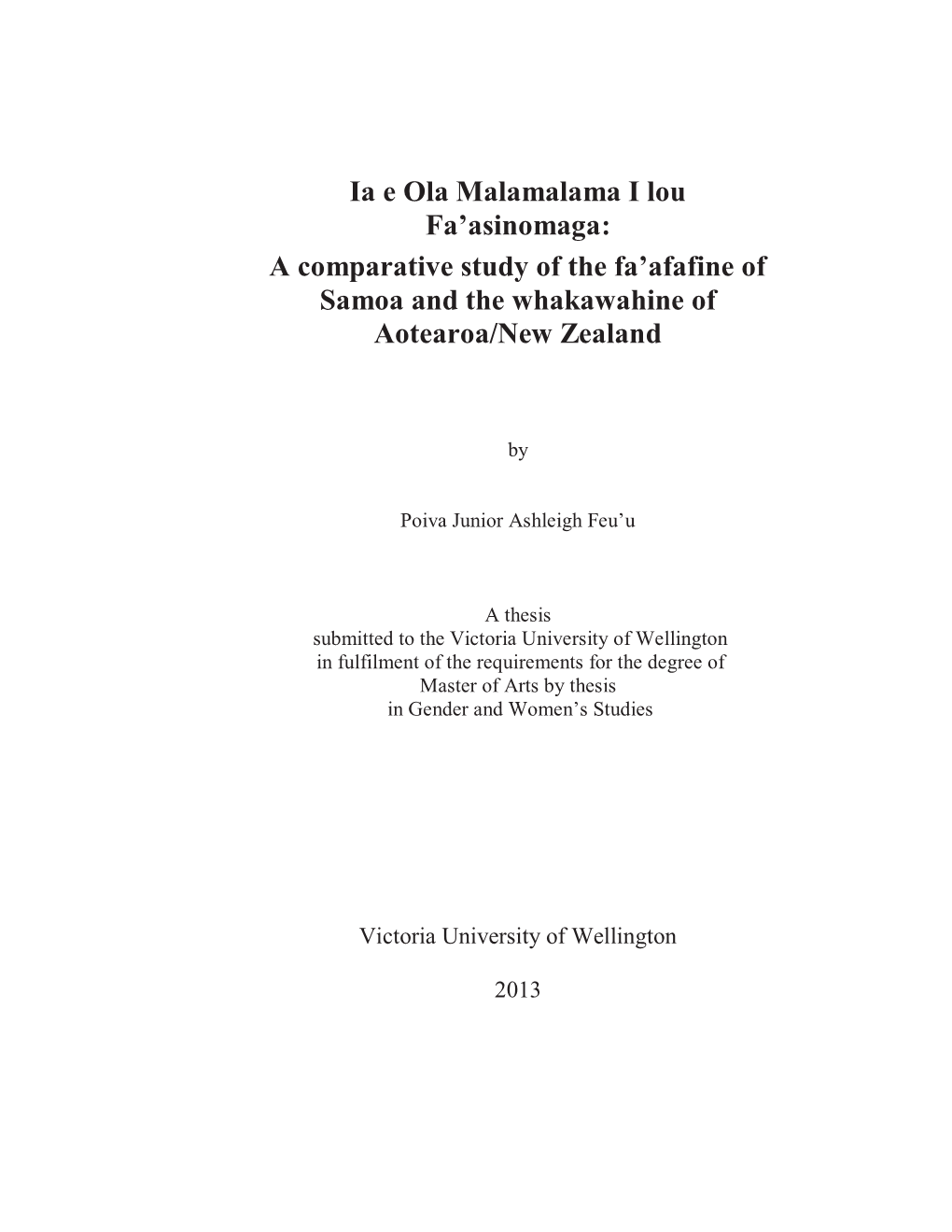 Comparative Study of the Fa'afafine Of