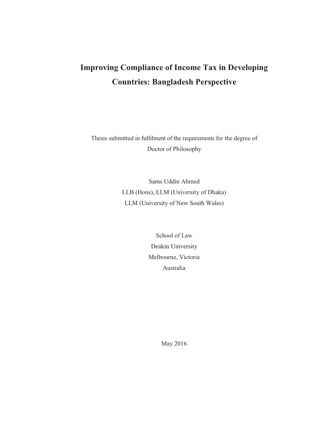 Improving Compliance of Income Tax in Developing Countries: Bangladesh Perspective