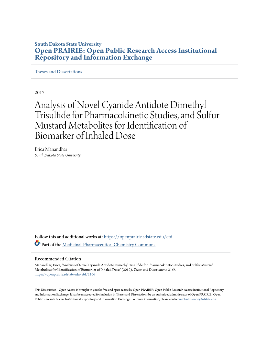 Analysis of Novel Cyanide Antidote Dimethyl Trisulfide For