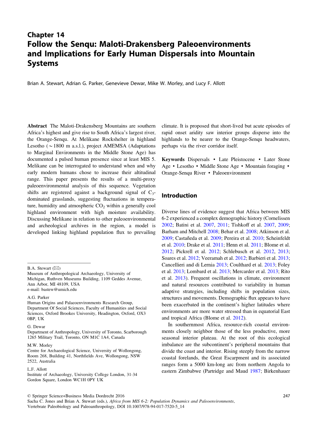 Follow the Senqu: Maloti-Drakensberg Paleoenvironments and Implications for Early Human Dispersals Into Mountain Systems