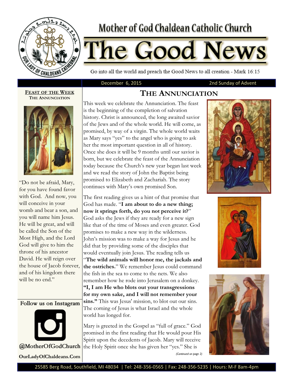 THE ANNUNCIATION the ANNUNCIATION This Week We Celebrate the Annunciation