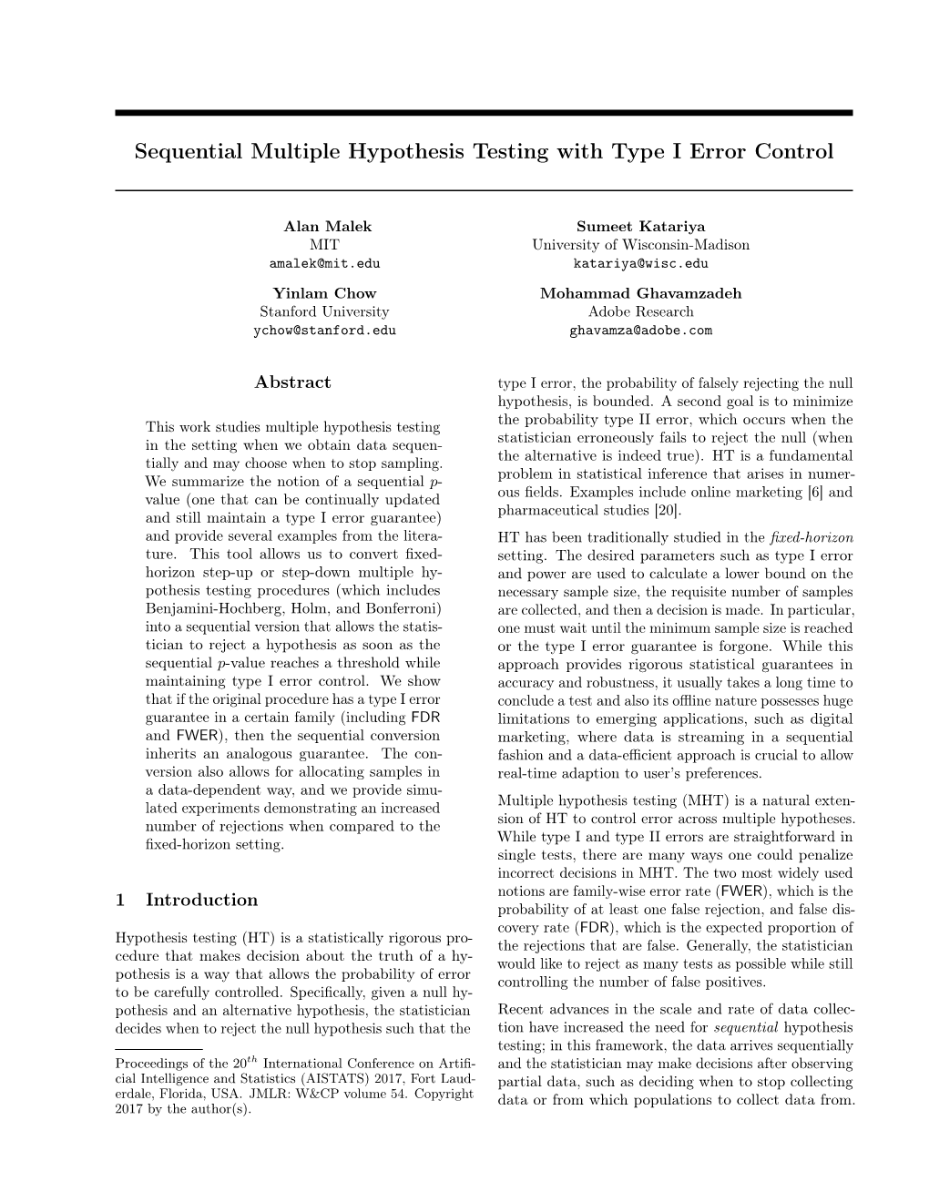 Sequential Multiple Hypothesis Testing with Type I Error Control