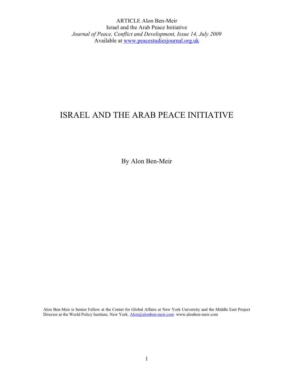 Download Israel and the Arab Peace Initiative