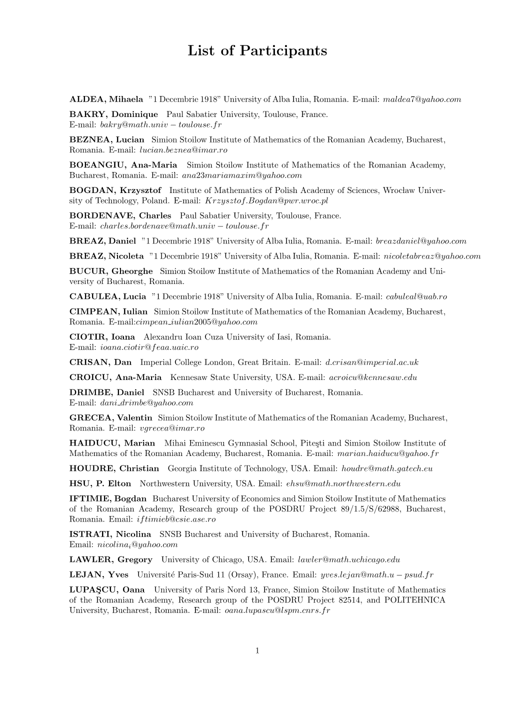 List of Participants