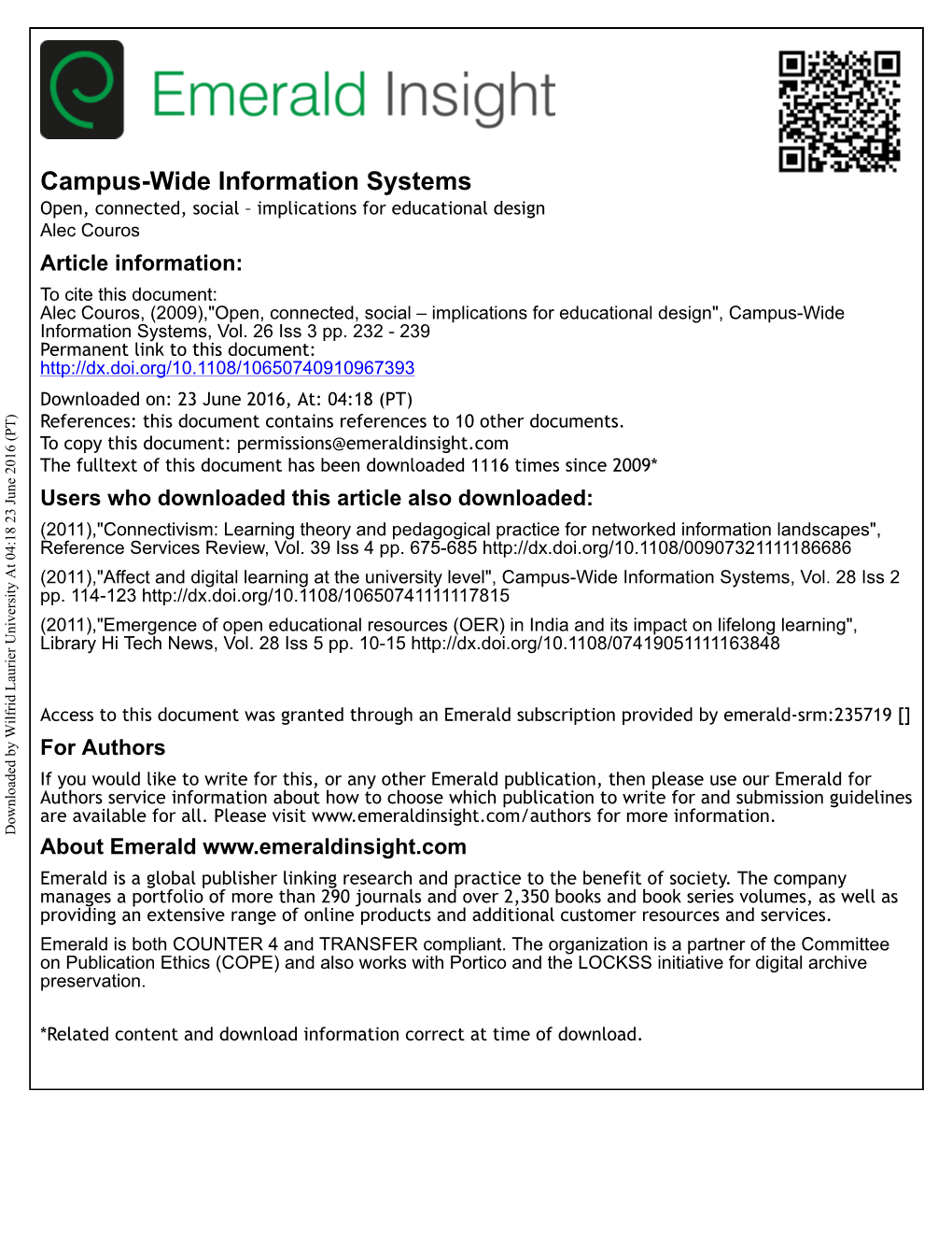 Open, Connected, Social – Implications for Educational Design