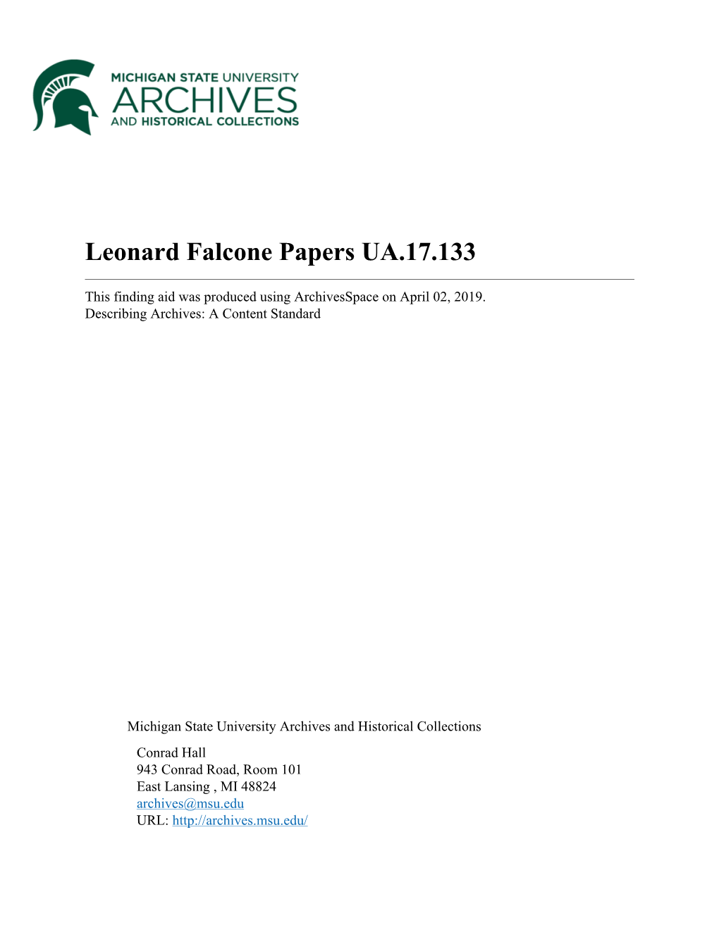 Leonard Falcone Papers UA.17.133