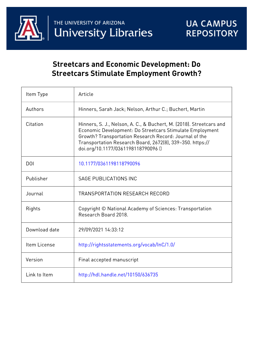 Streetcars and Economic Development: Do Streetcars Stimulate Employment Growth?