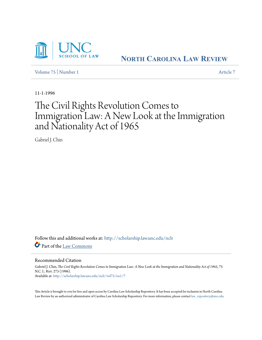 A New Look at the Immigration and Nationality Act of 1965 Gabriel J