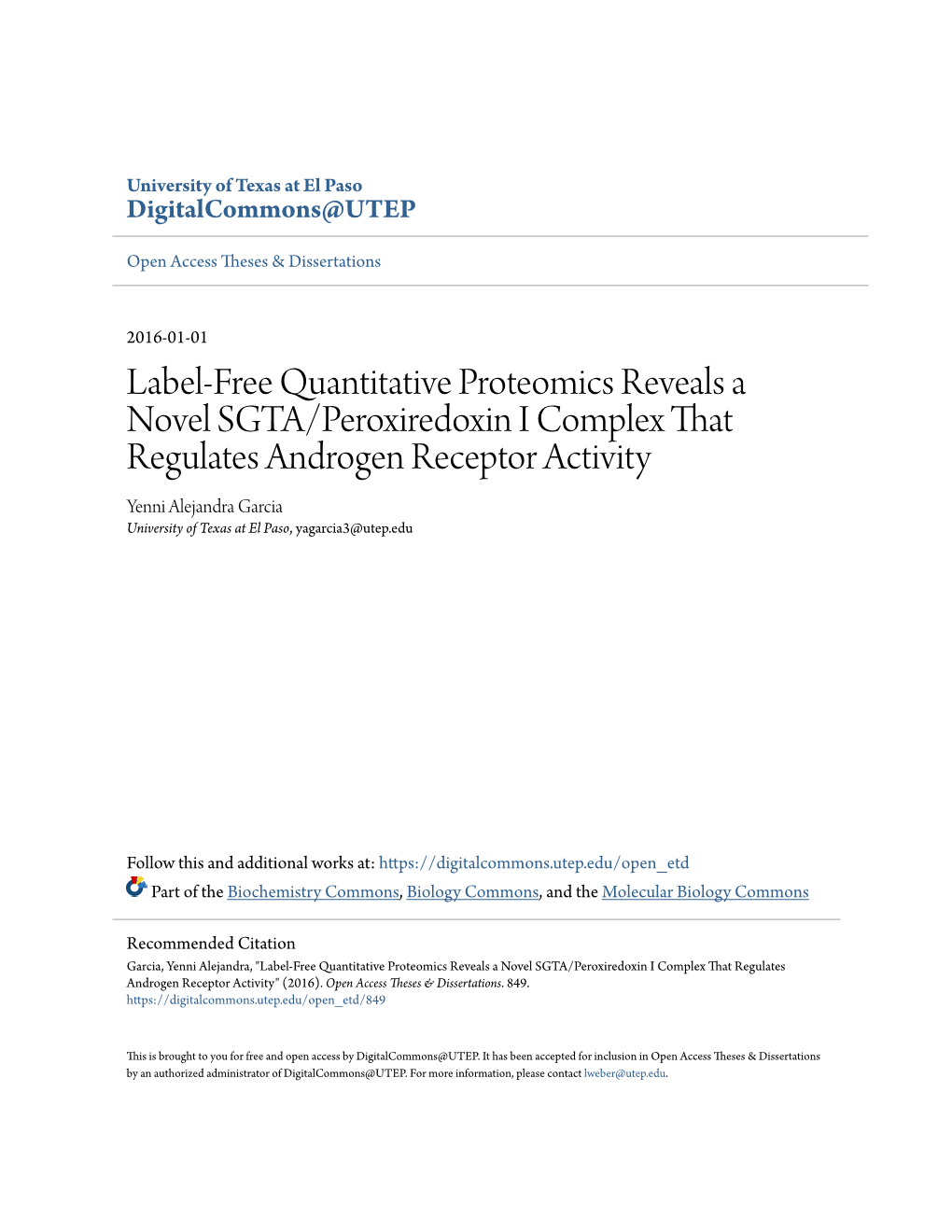 Label-Free Quantitative Proteomics Reveals a Novel SGTA