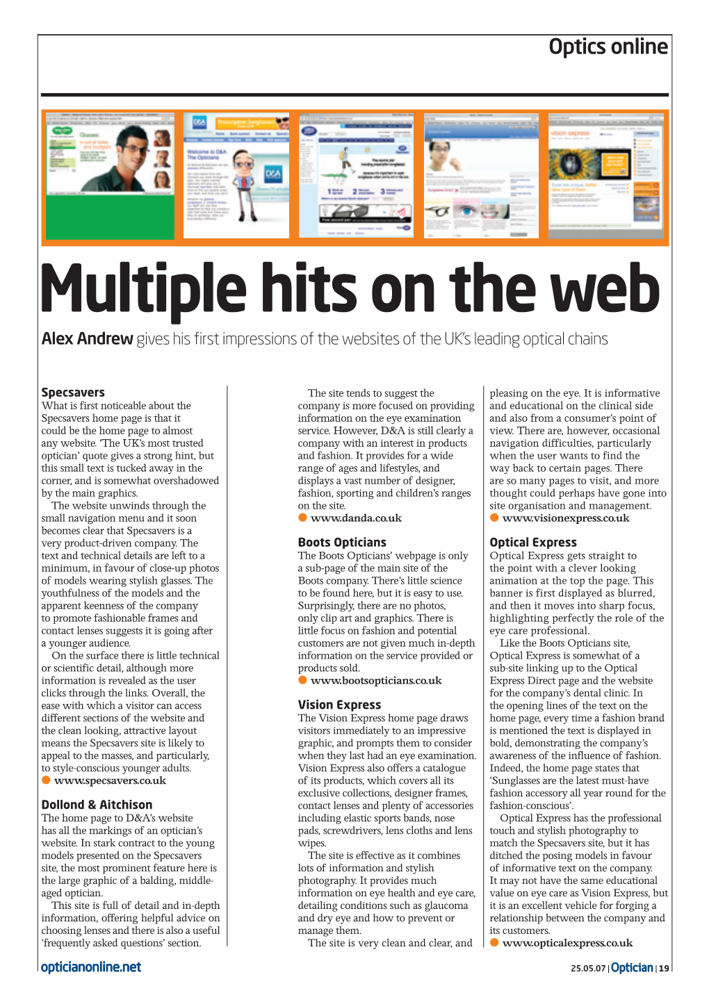 Multiple Hits on the Web Alex Andrew Gives His First Impressions of the Websites of the UK’S Leading Optical Chains