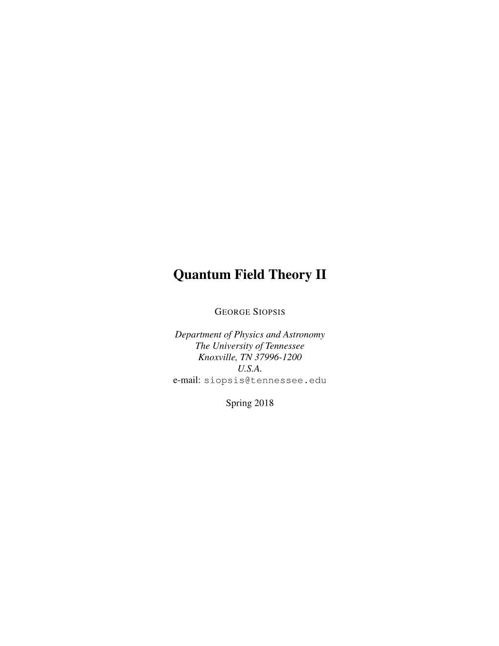 Quantum Field Theory II