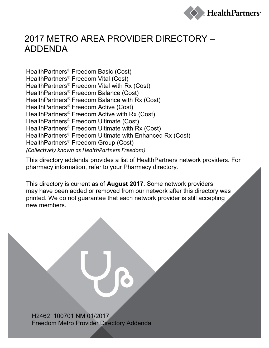 2017 Metro Area Provider Directory – Addenda