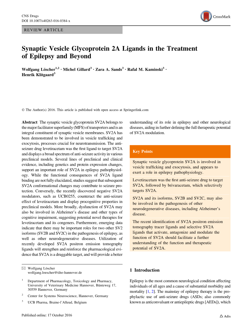 Synaptic Vesicle Glycoprotein 2A Ligands in the Treatment of Epilepsy and Beyond