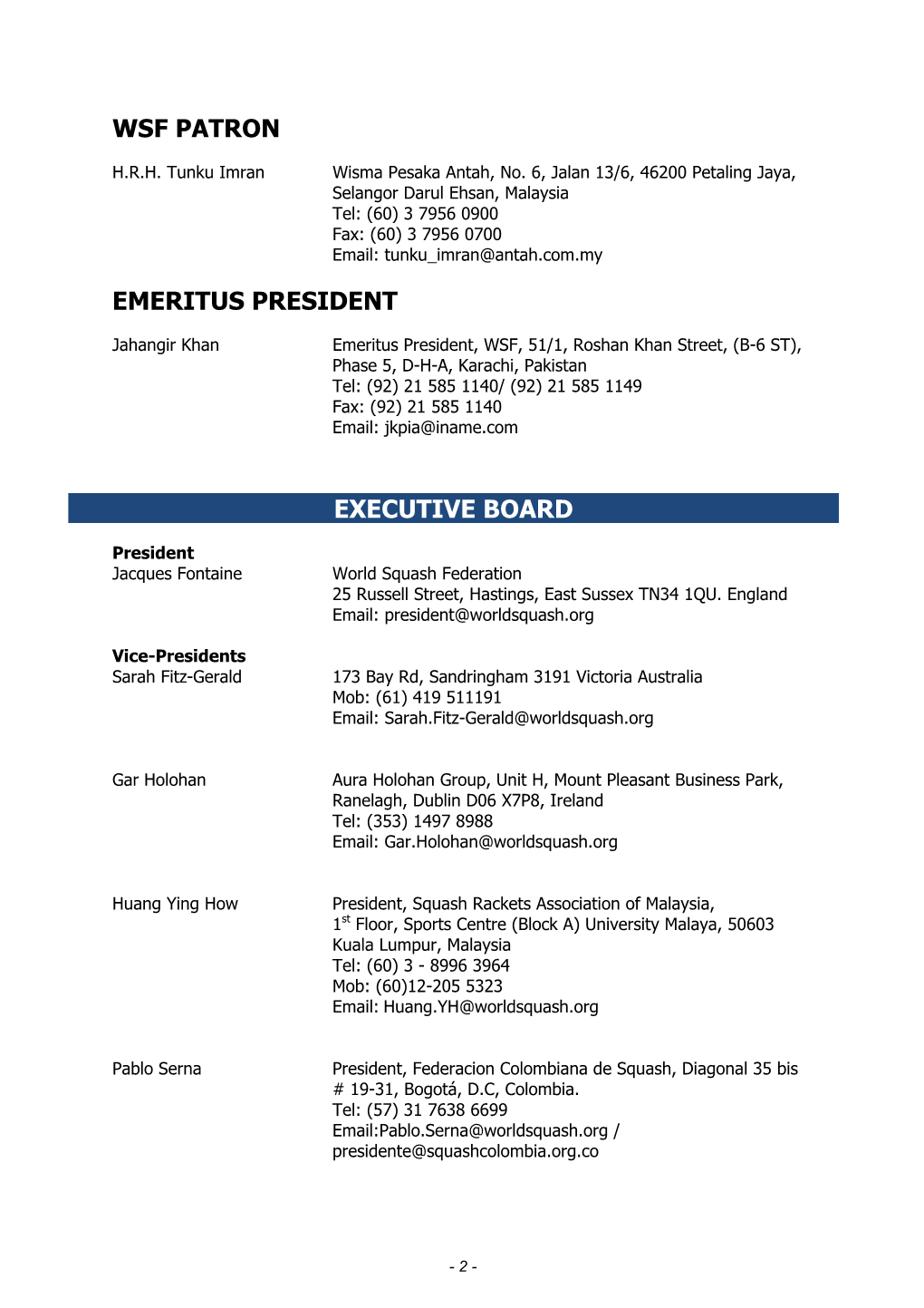 Wsf Patron Emeritus President Executive Board