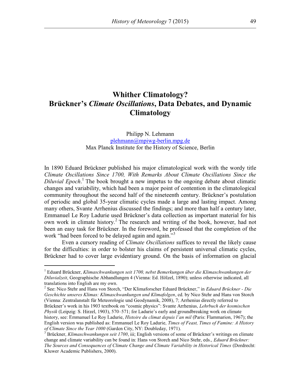 Whither Climatology? Brückner’S Climate Oscillations, Data Debates, and Dynamic Climatology