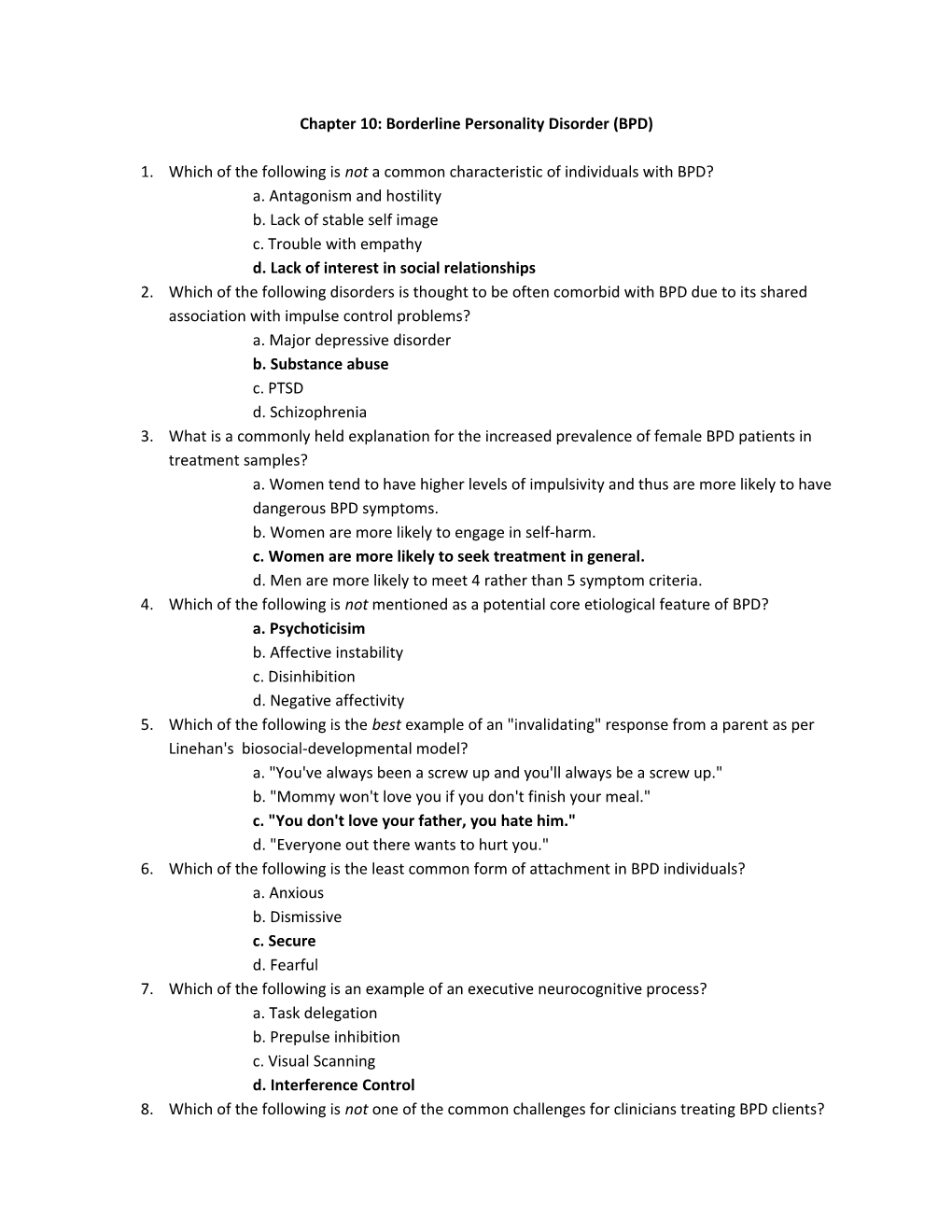 Chapter 10: Borderline Personality Disorder (BPD)