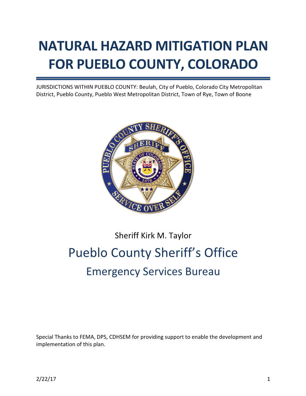 Natural Hazard Mitigation Plan for Pueblo County, Colorado