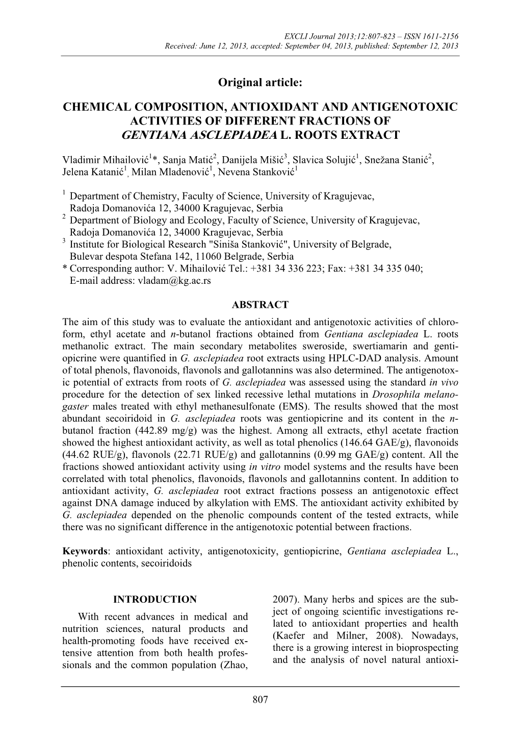 Gentiana Asclepiadea L. Roots Extract